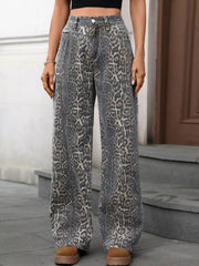 Leopard Wide Leg High Waist Jeans 