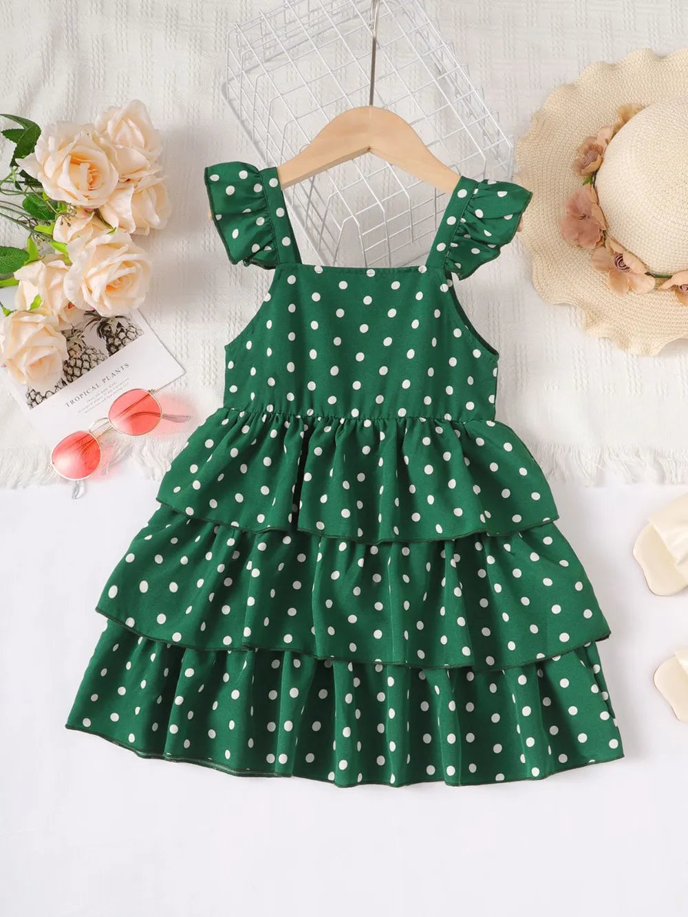 Bow Polka Dot Square Neck Layered Dress 