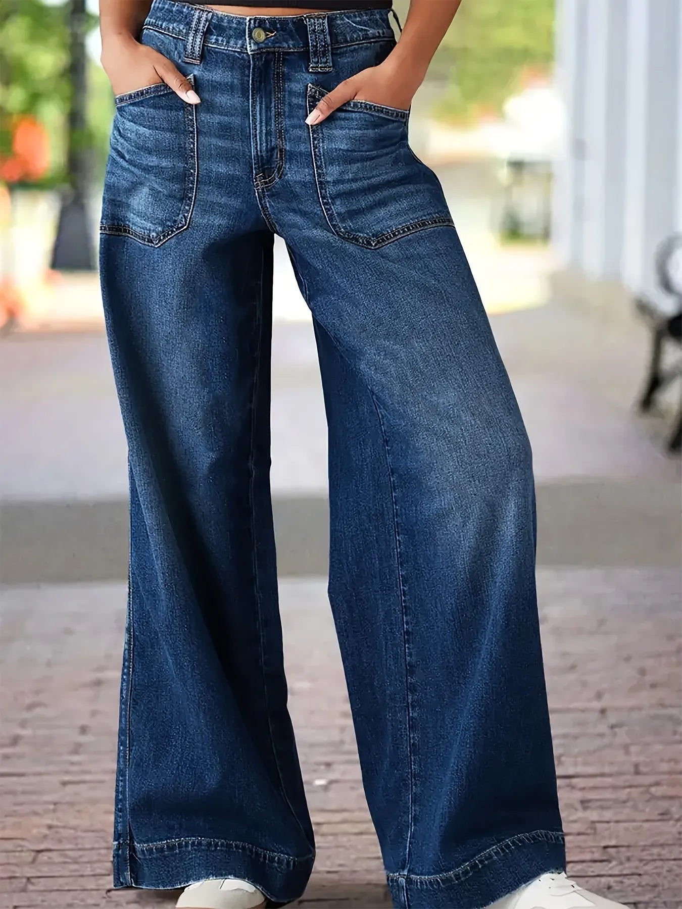 High Waist Wide Leg Wash Jeans 