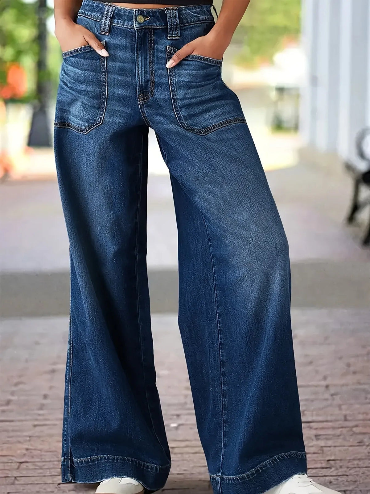 High Waist Wide Leg Wash Jeans 