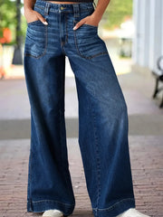 High Waist Wide Leg Wash Jeans 