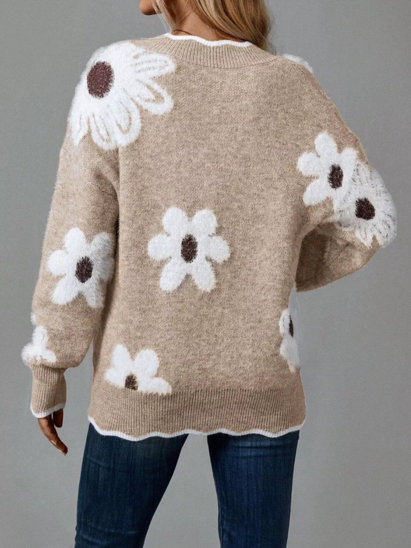 Floral V-Neck Long Sleeve Sweater 