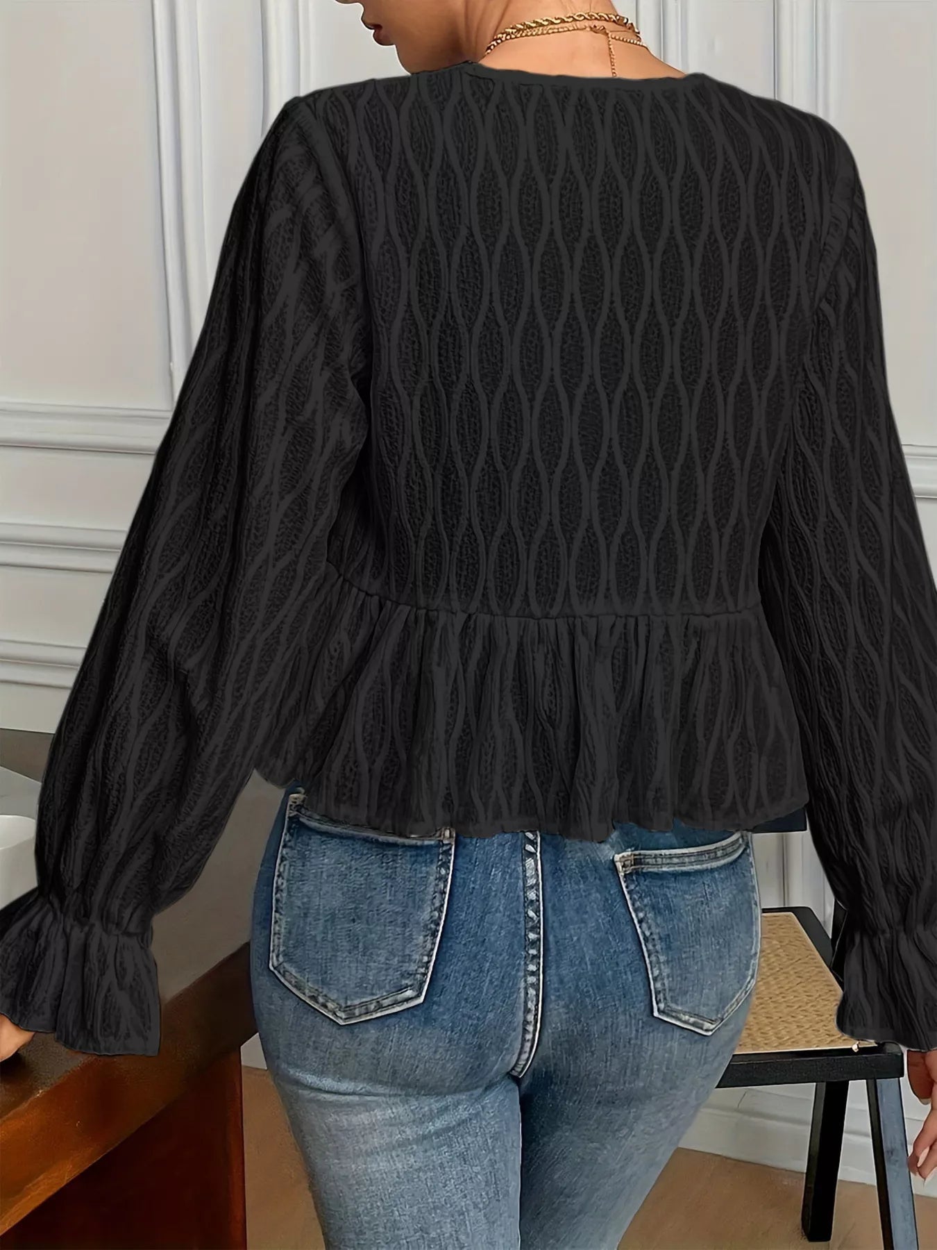 Tie Front Flounce Sleeve Blouse 
