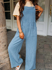 Full Size Casual Wide Leg Textured Overalls Plus Size 