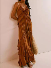 Ruffled Halter Neck Maxi Dress 