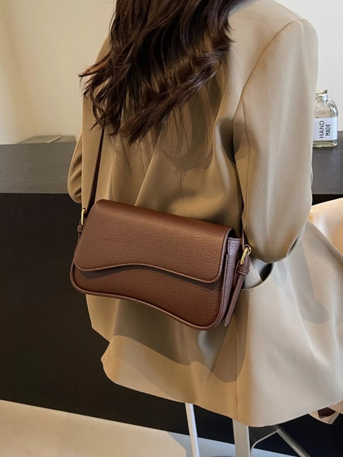 Solid Color Leather Crossbody Bag 