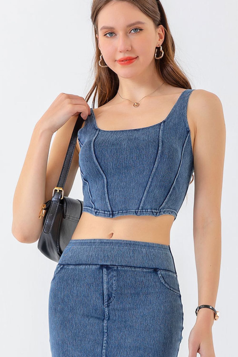 Seam Detail Cropped Denim Tank 