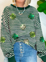Stripe Lucky Clover Drop Shoulder Sweatshirt 