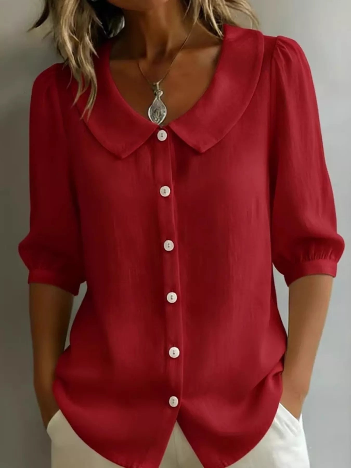 Full Size Peter Pan Collar Button-Down Shirt Plus Size 