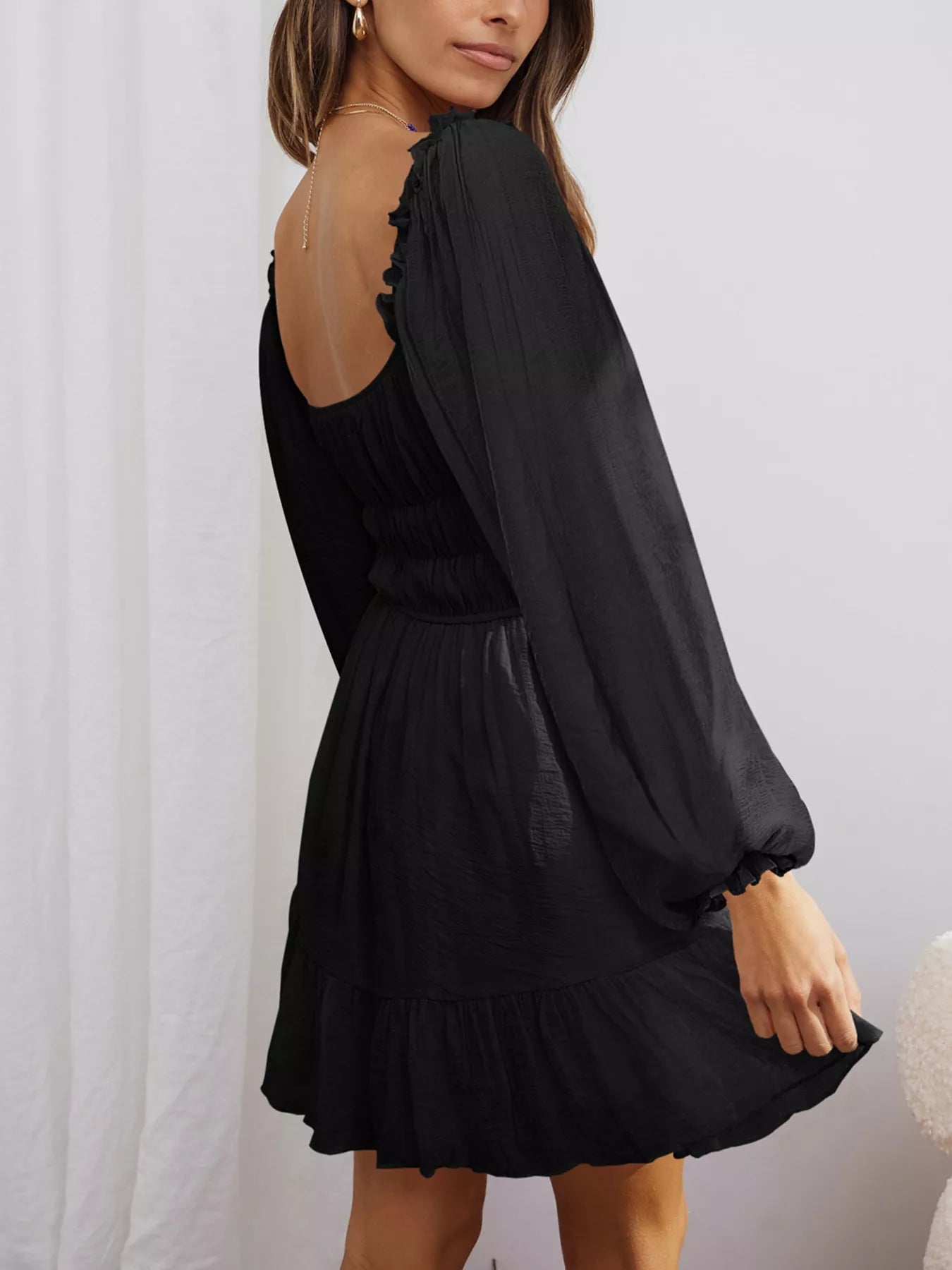 Ruffled Hem Balloon Sleeve Dress 