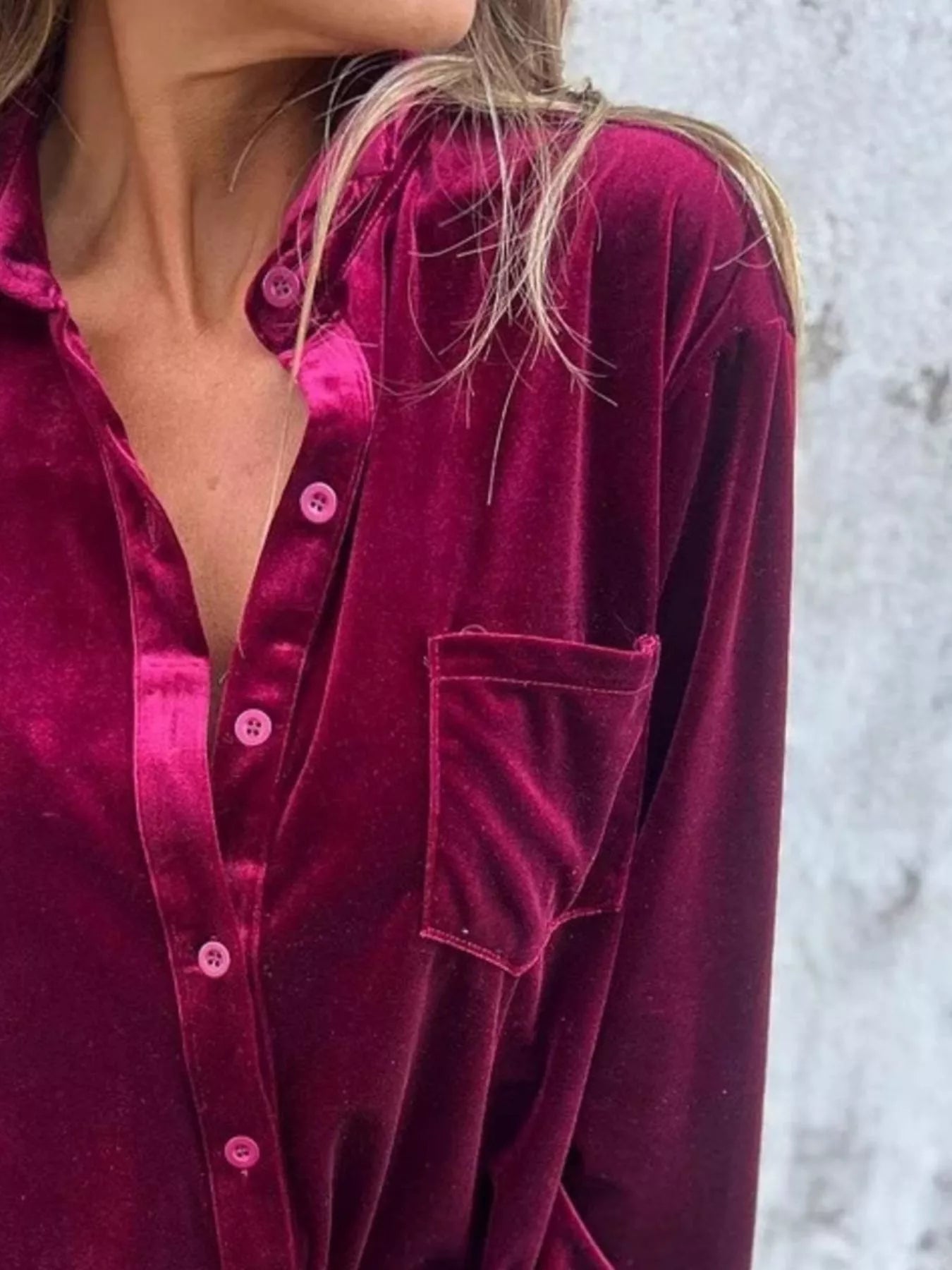 Full Size Velvet Button-Up Long Sleeve Shirt Plus Size 
