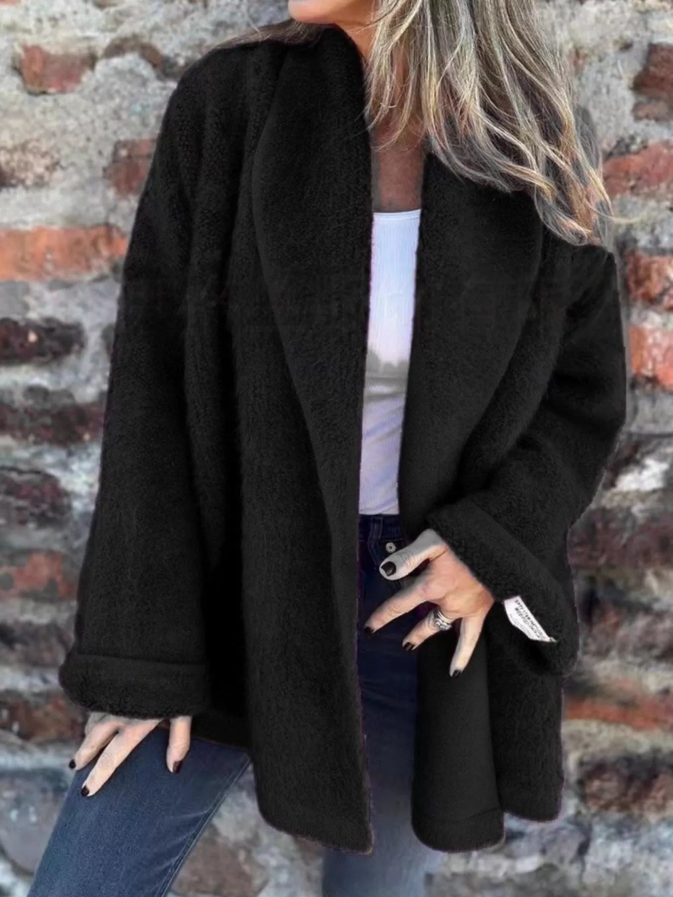 Open Front Long Sleeve Fluffy Jacket 