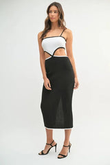 MABLE Ribbed Knit Color Block Cutout Midi Dress 