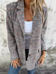 Full Size Plaid Single-Breasted Long Sleeve Blazer Plus Size 
