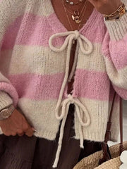 Striped Tie-Front Knit Cardigan 