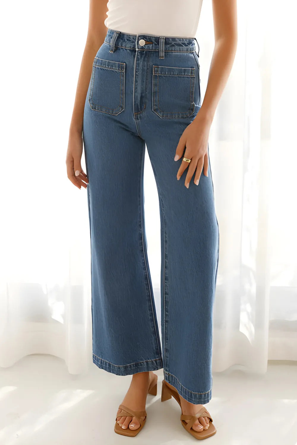 High Waist Bootcut Jeans with Pockets 