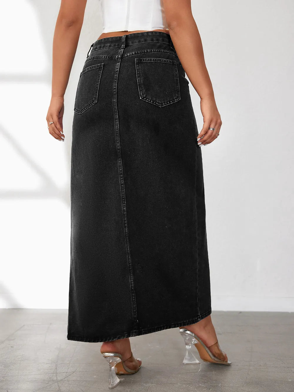 High Rise Slit Denim Skirt 
