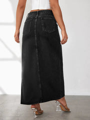 High Rise Slit Denim Skirt 