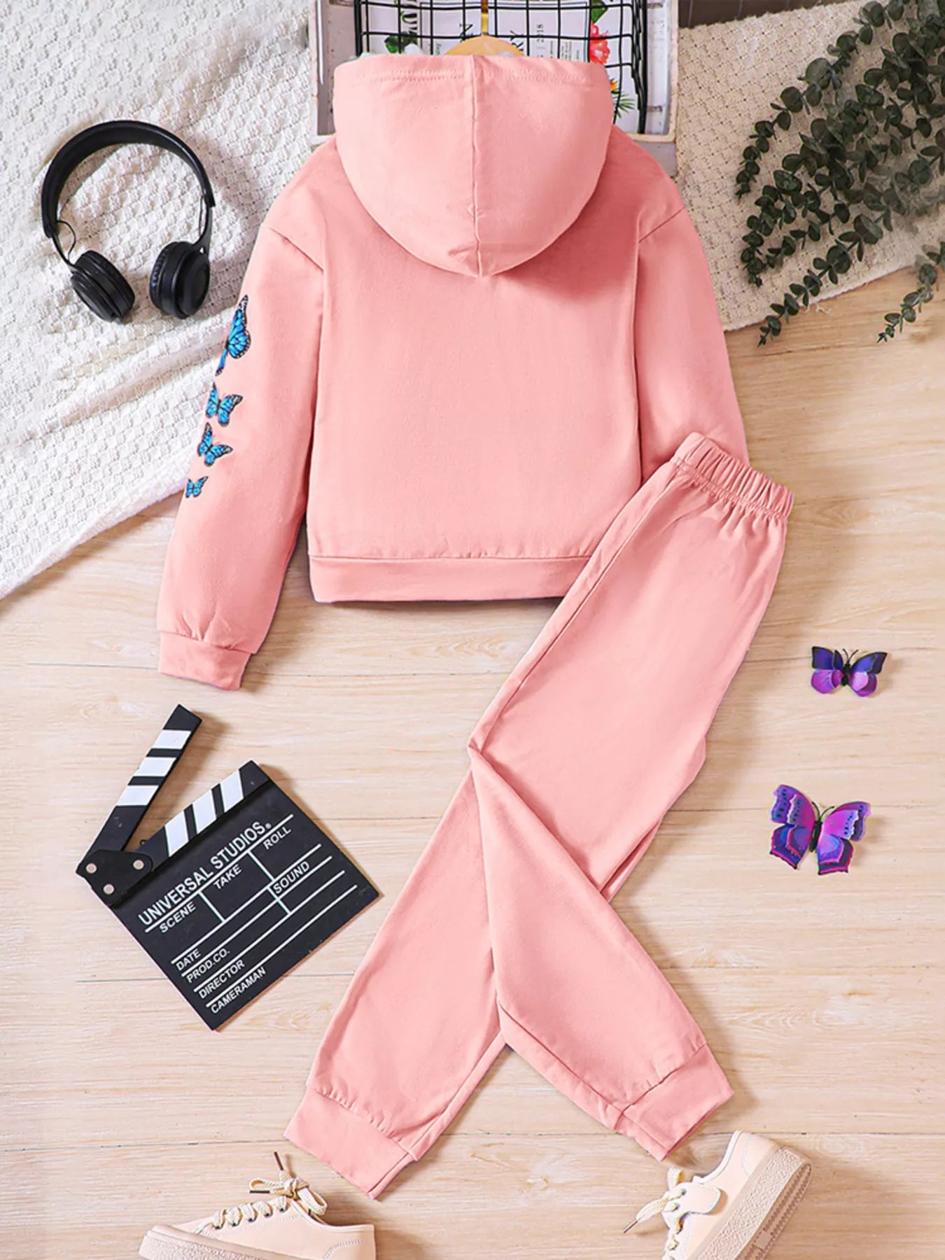 Childrens's Butterfly Print Hoodie & Pants Set 