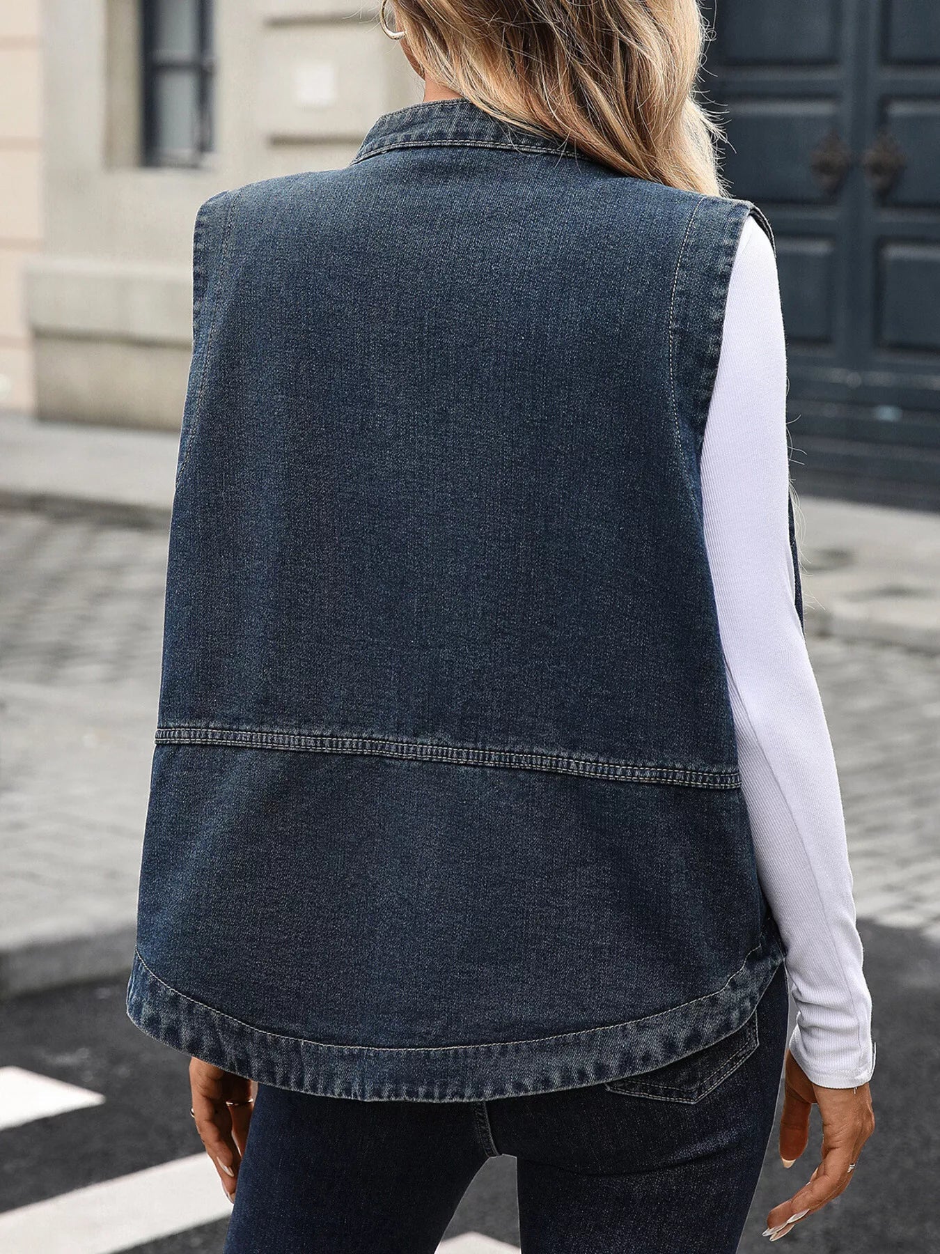Snap Down Sleeveless Denim Jacket 