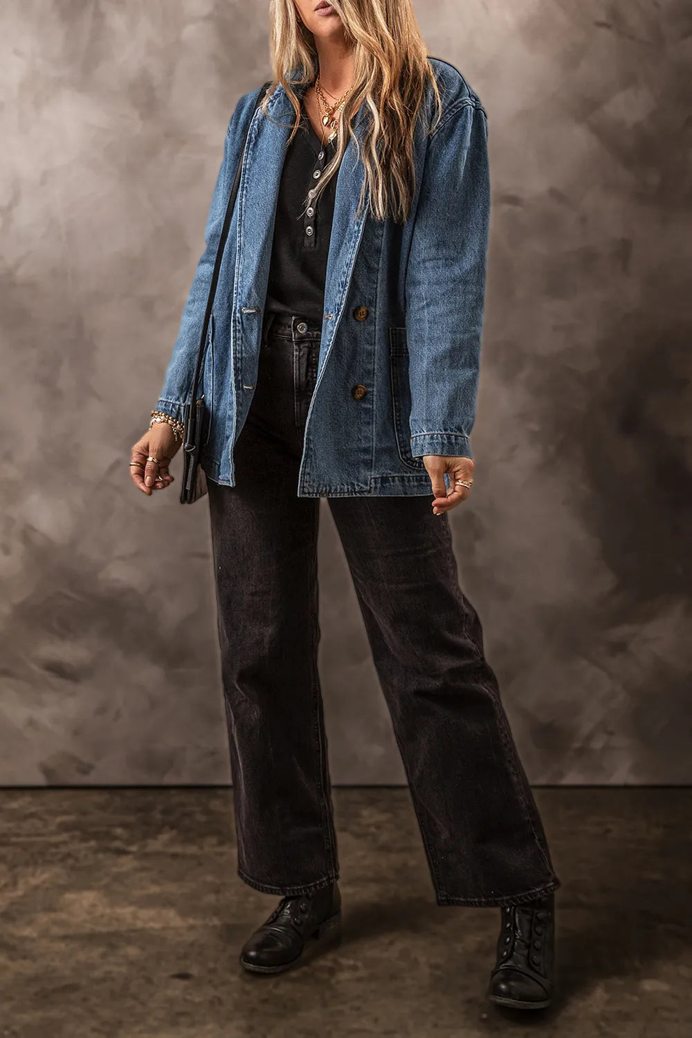 Pocketed Long Sleeve Denim Jacket 