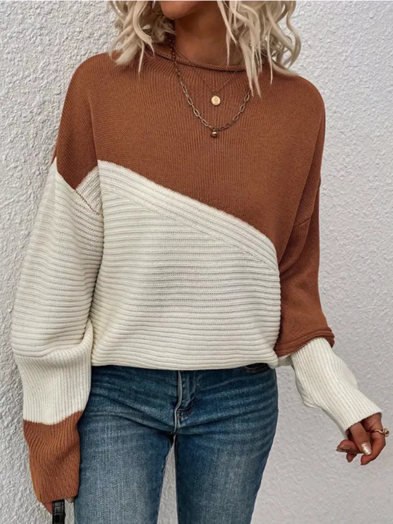 Color Block Ribbed Knit Sweater 