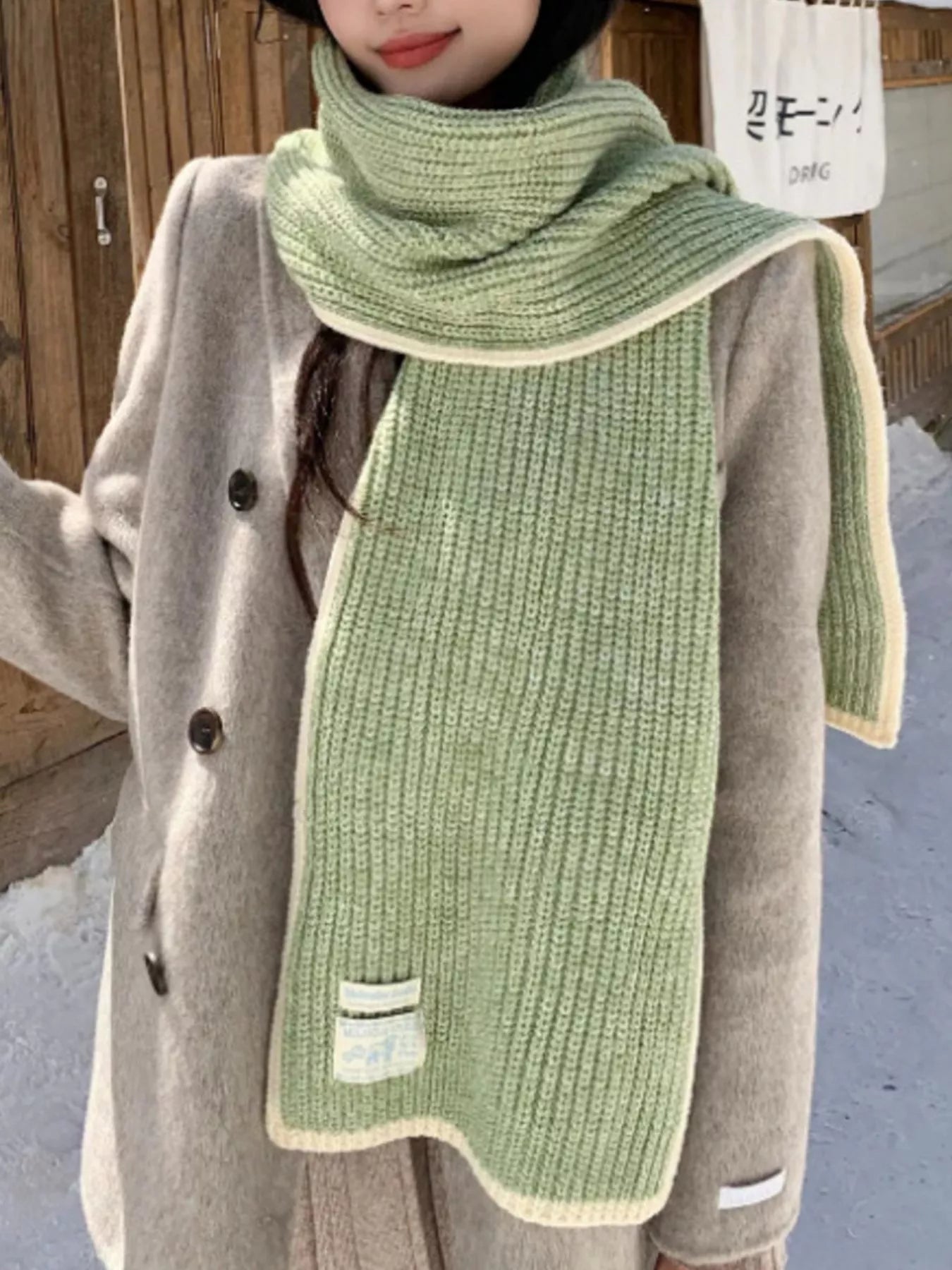 Contrast Trim Knitted Winter Scarf 