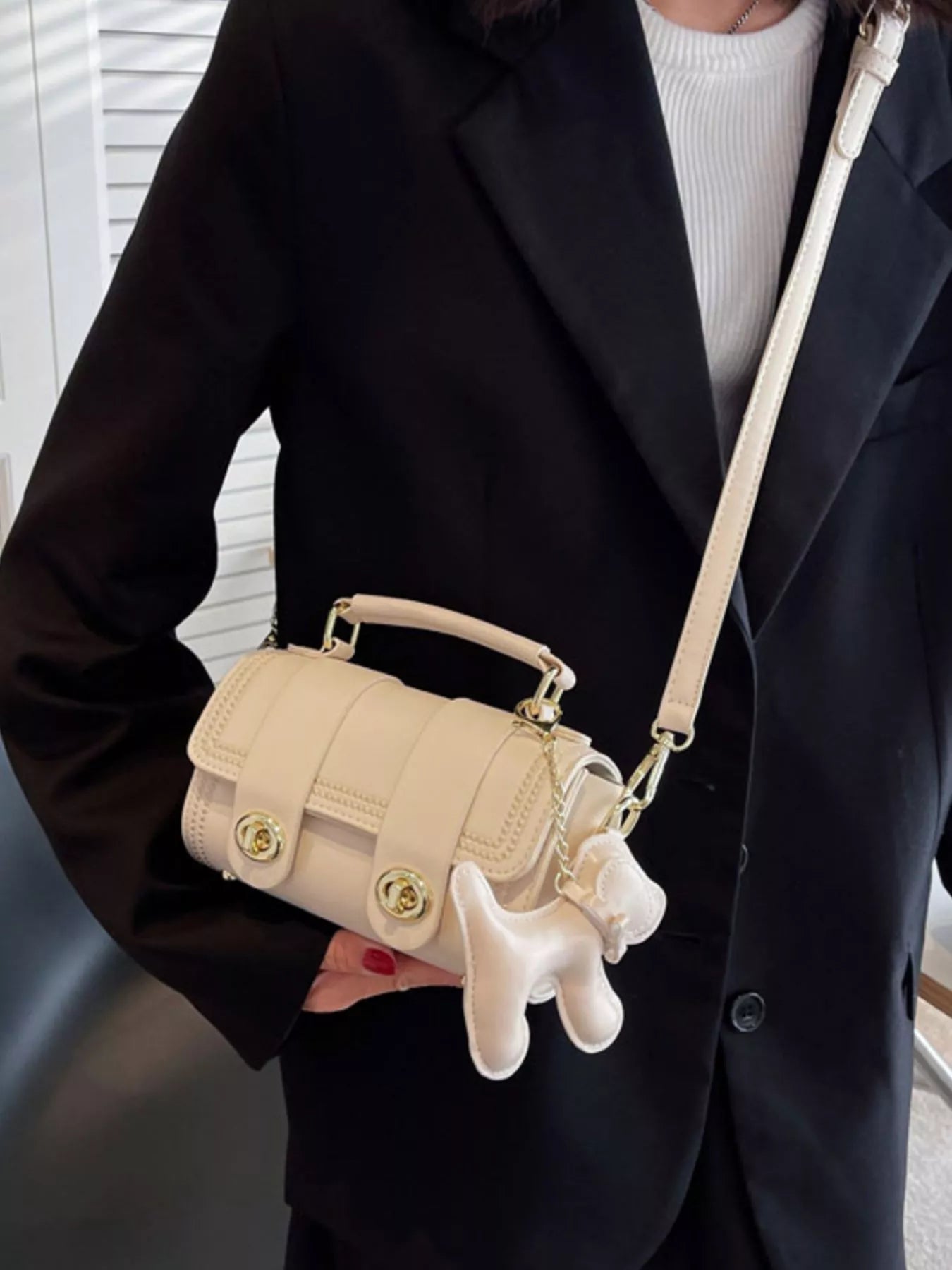 Leather Crossbody Bag with Charm 