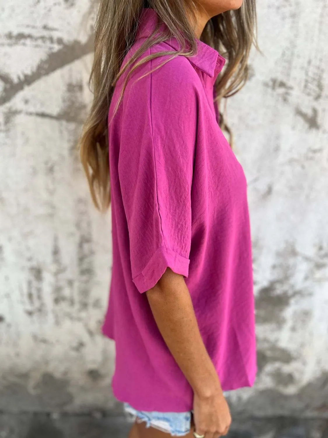 Full Size Collared Neck Half Sleeve Shirt Plus Size 