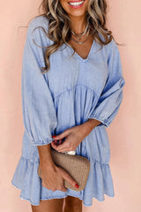 V-Neck Tiered Ruffled Hem Mini Dress 