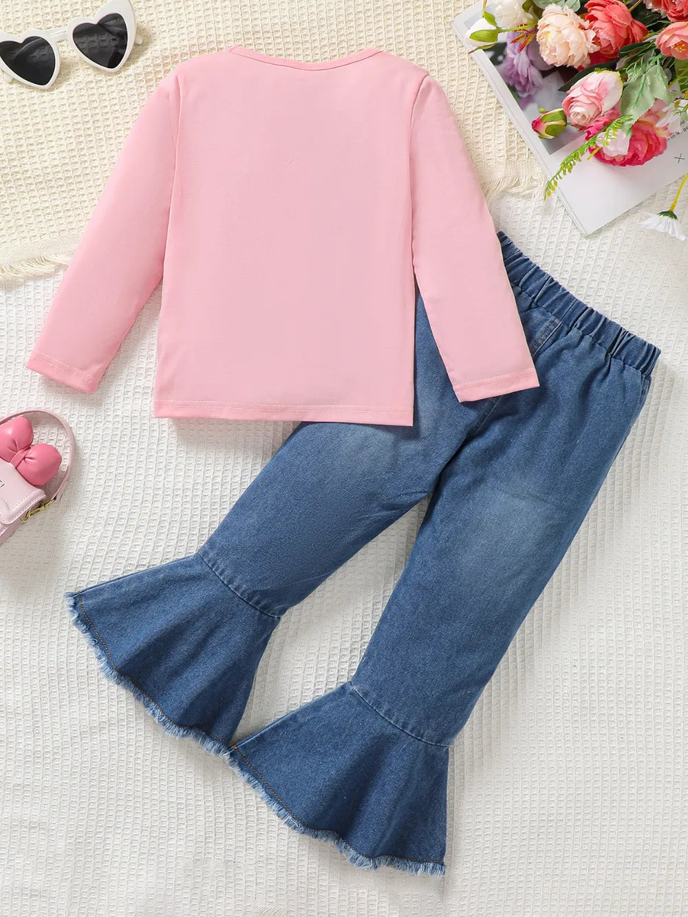 Children's Round Neck Graphic Top and Pants Set 