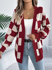 Checkered Pattern Open Front Cardigan 