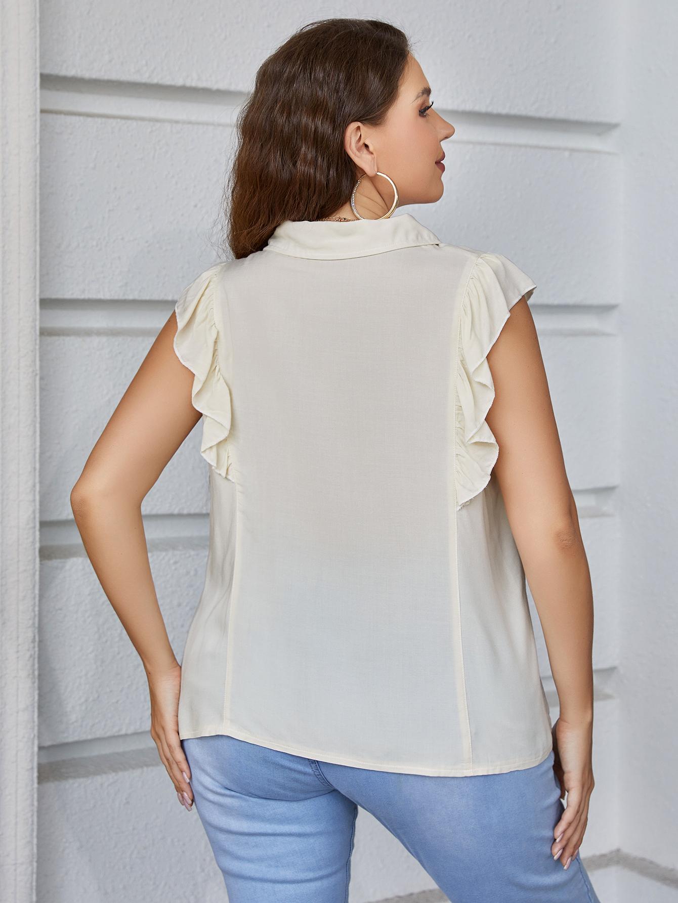 Plus Size Ruffled Cap Sleeve Shirt 