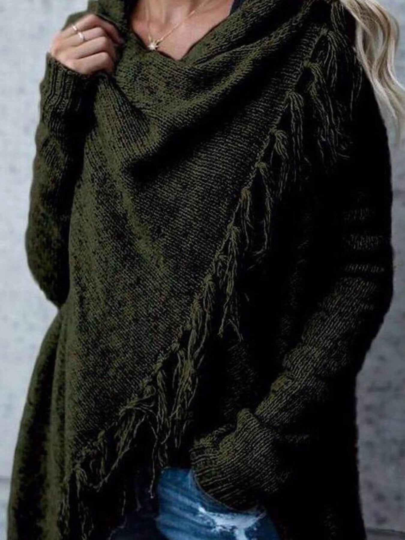 Fringe Long Sleeve Wrap Cardigan 