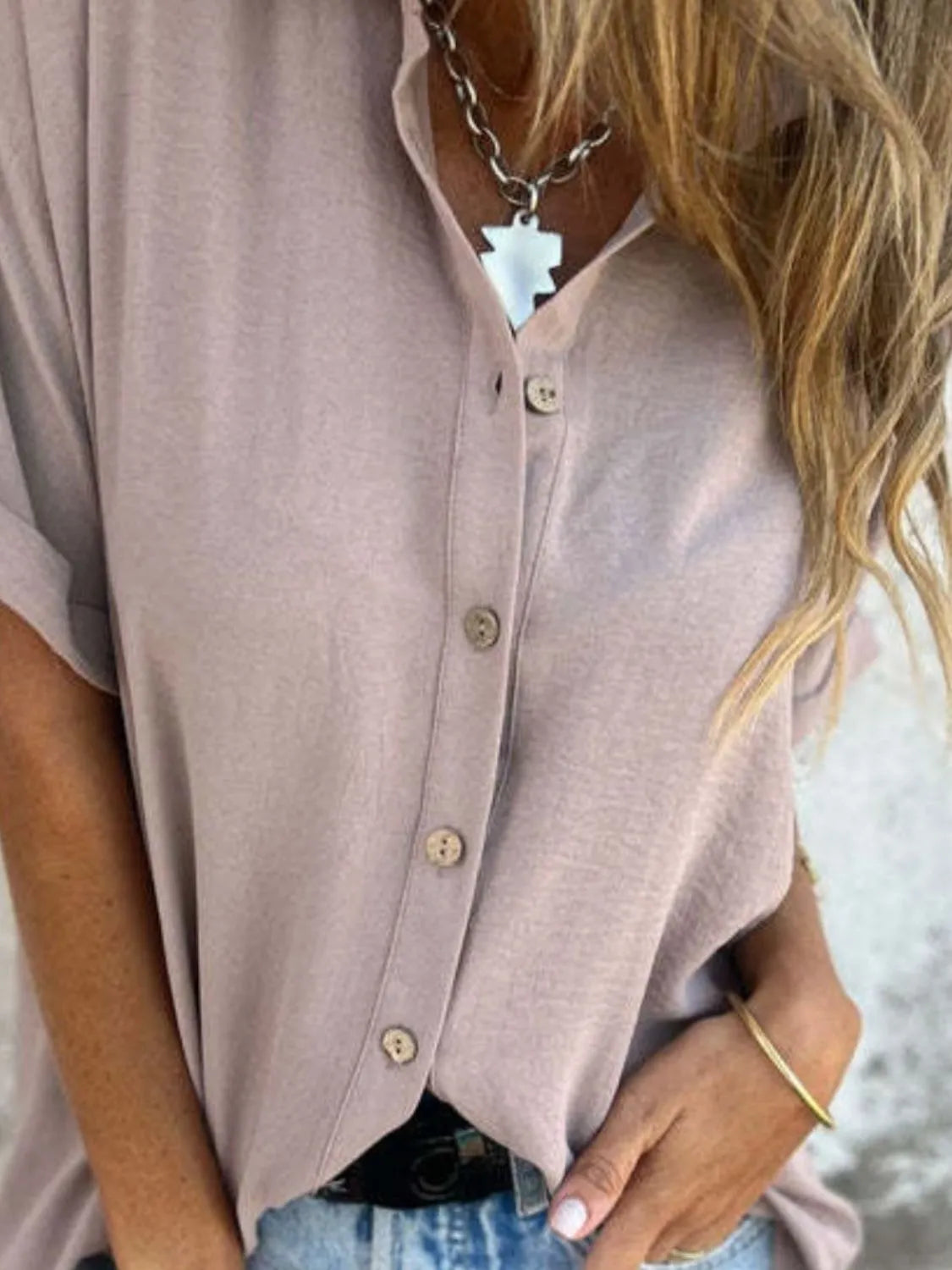 Full Size Collared Neck Half Sleeve Shirt Plus Size 