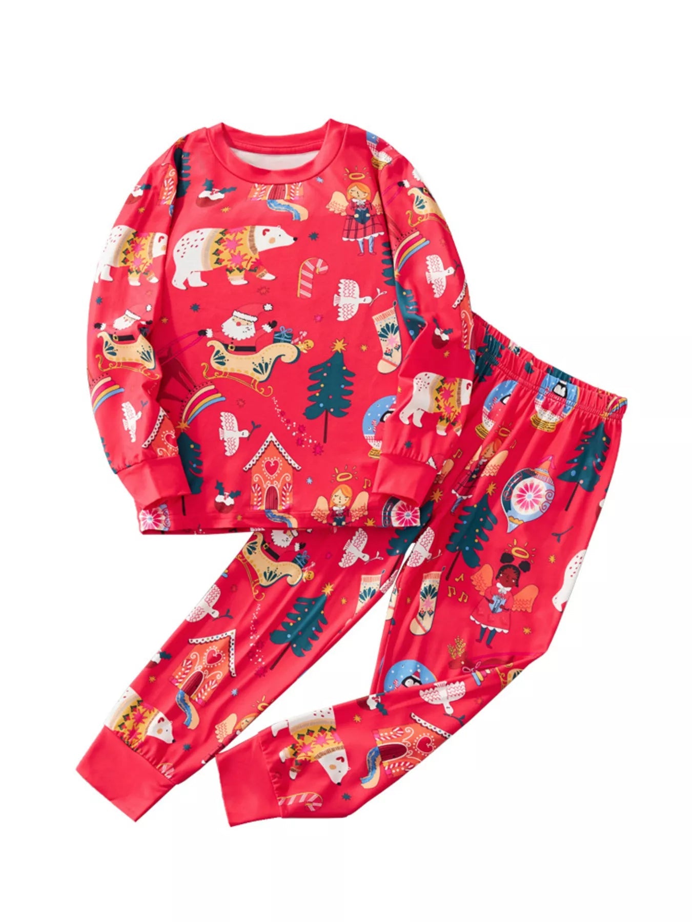 Children's Christmas Print Round Neck Top and Pants Pajama Set 