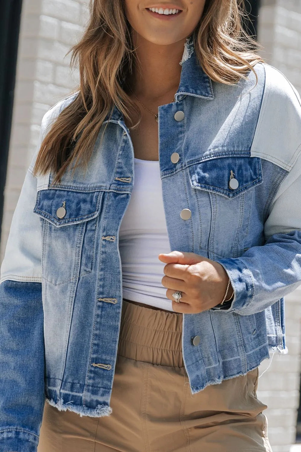 Distressed Button Up Drop Shoulder Denim Jacket 