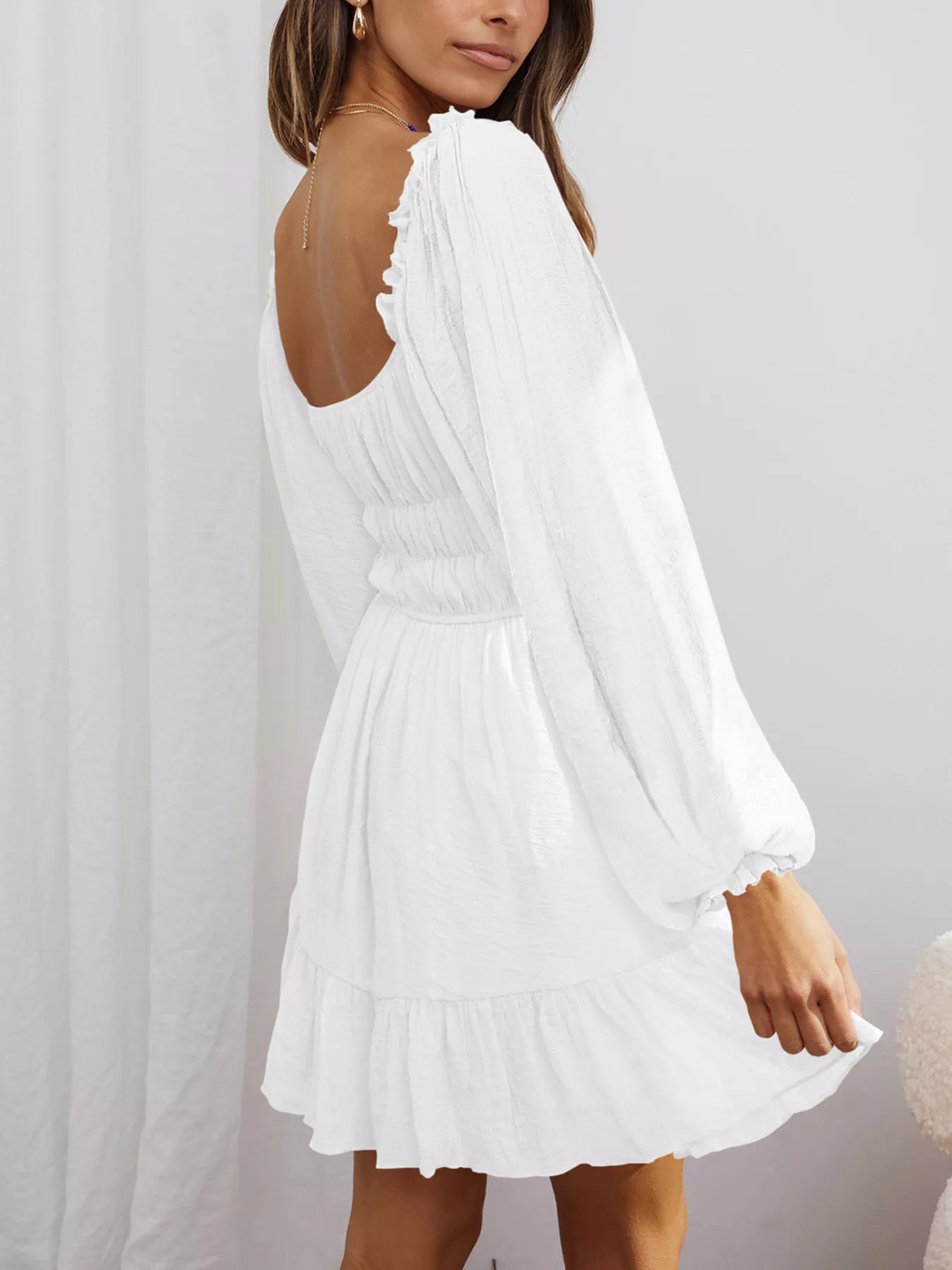 Ruffled Hem Balloon Sleeve Dress 