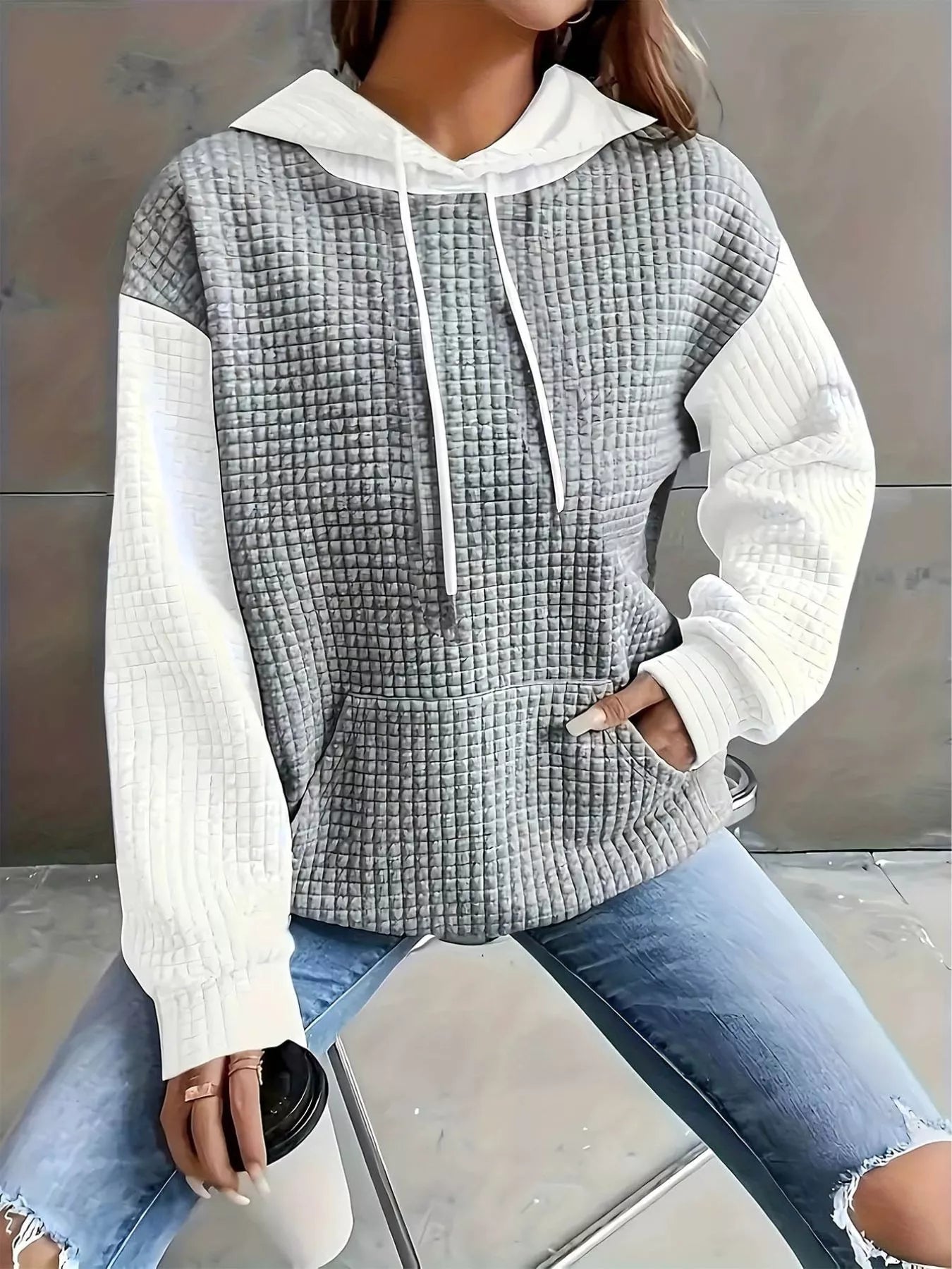 Full Size Textured Kangaroo Pocket Hoodie Plus Size 