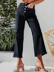 Button Fly Cropped Jeans with Pockets 