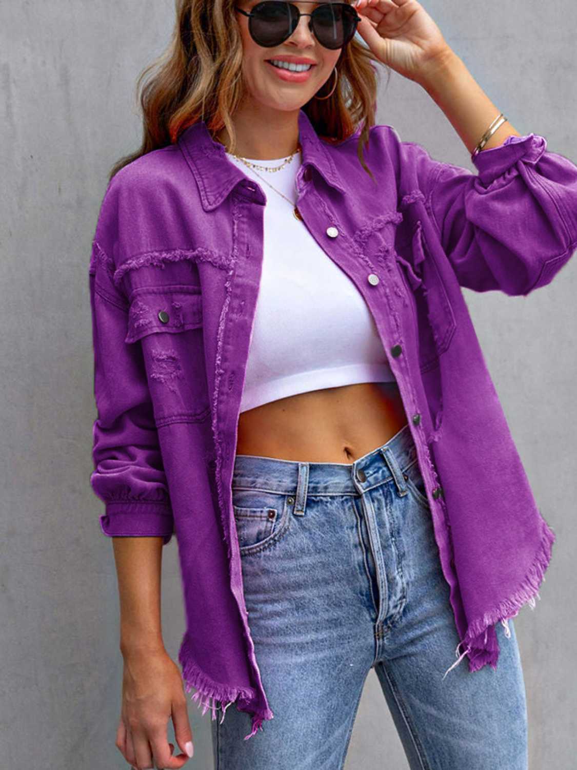 Distressed Drop Shoulder Denim Jacket 