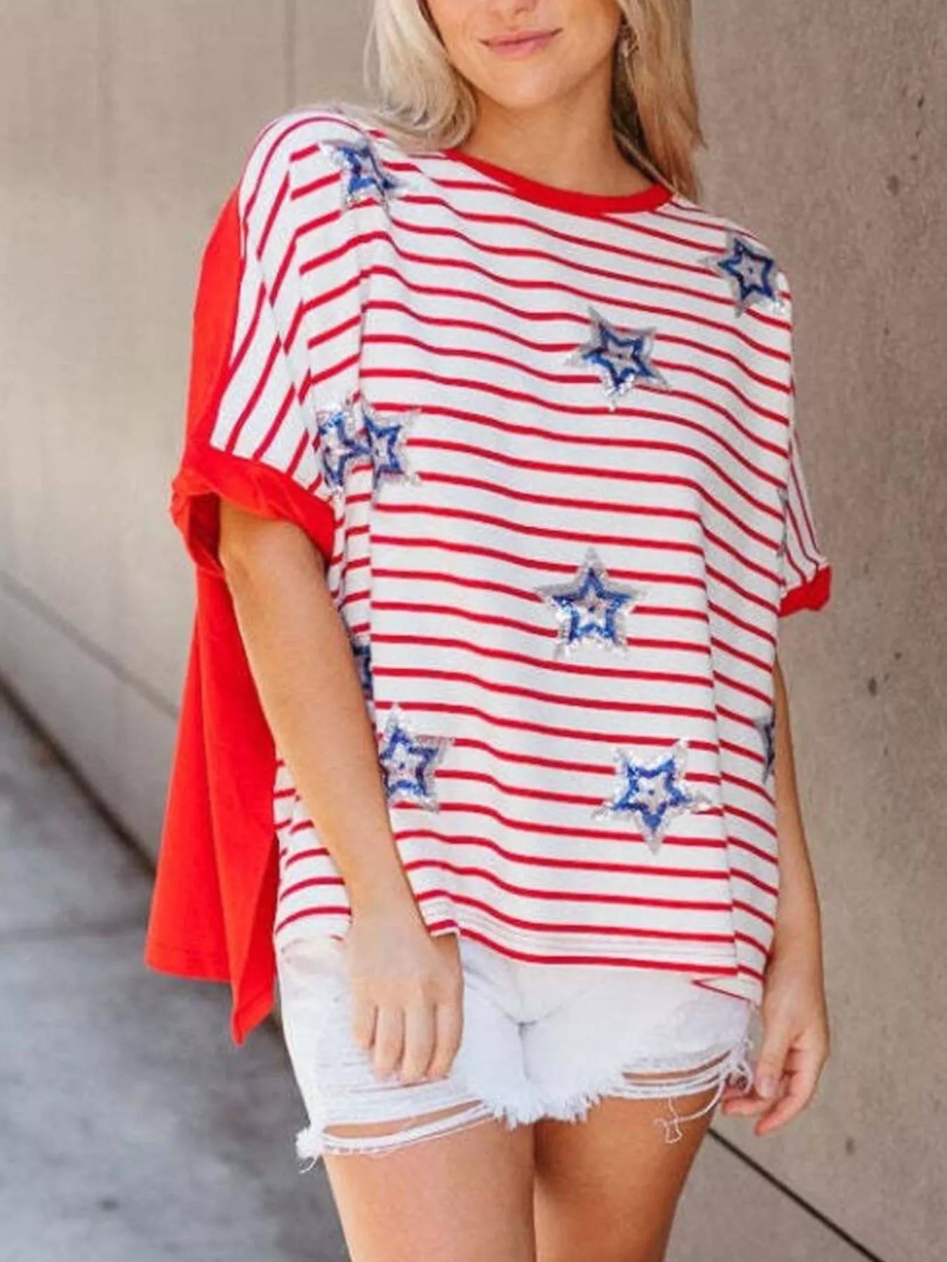Striped Star Sequin Patriotic T-Shirt 