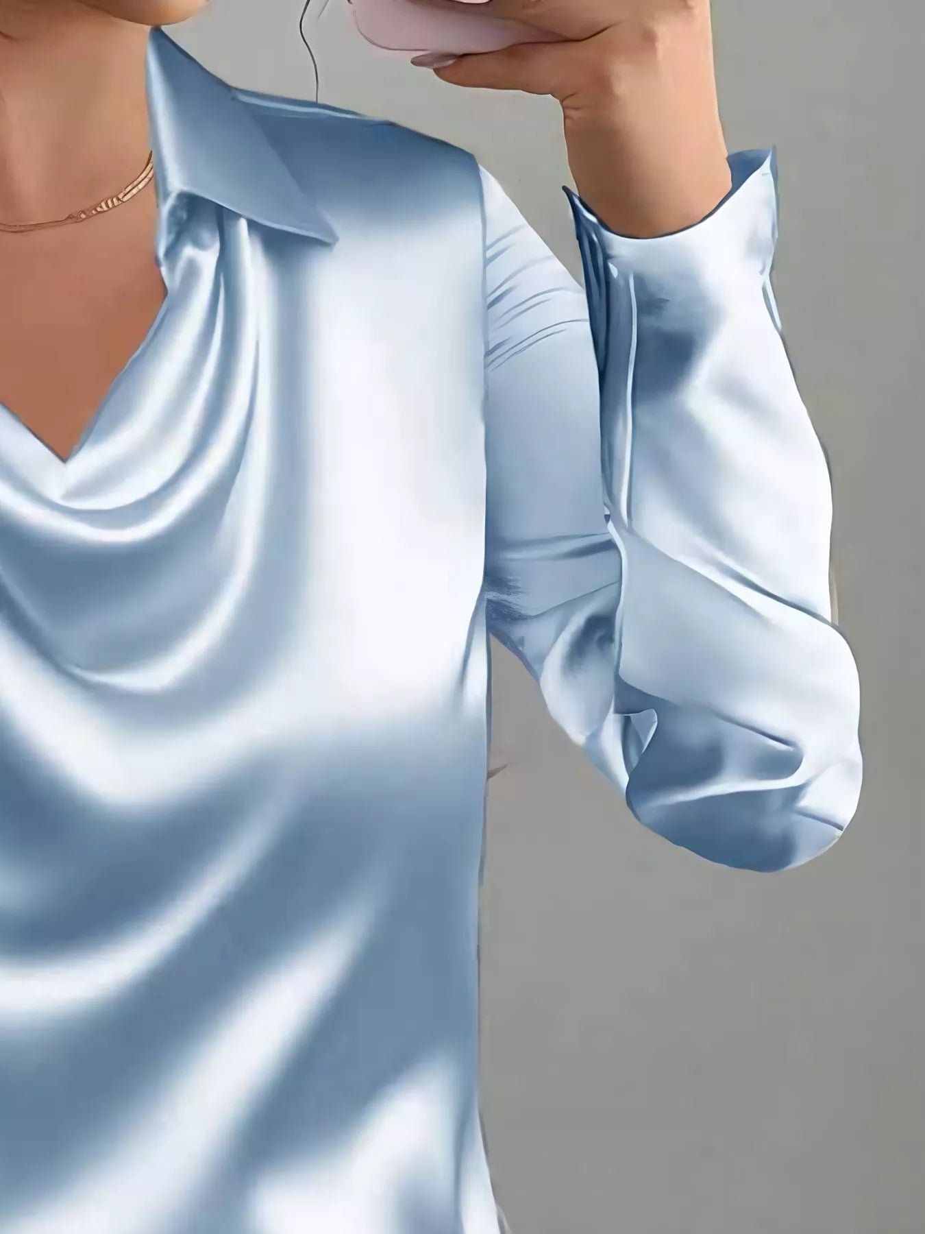 Satin Collared Neck Long Sleeve Blouse 