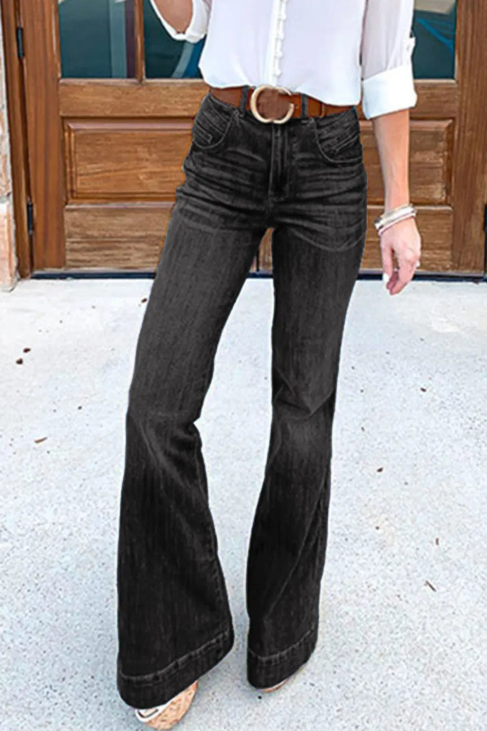 Full Size Flare Jeans with Pockets Plus Size 