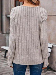 Ribbed V-Neck Long Sleeve Top 