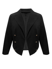 Plus Size Buttoned Lapel Collar Long Sleeve Blazer 