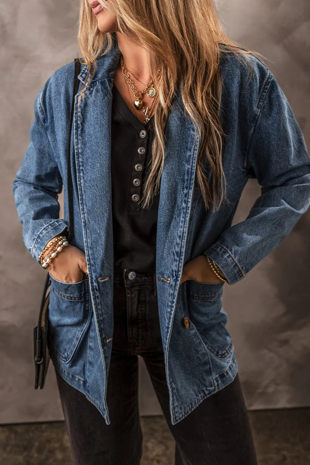 Pocketed Long Sleeve Denim Jacket 