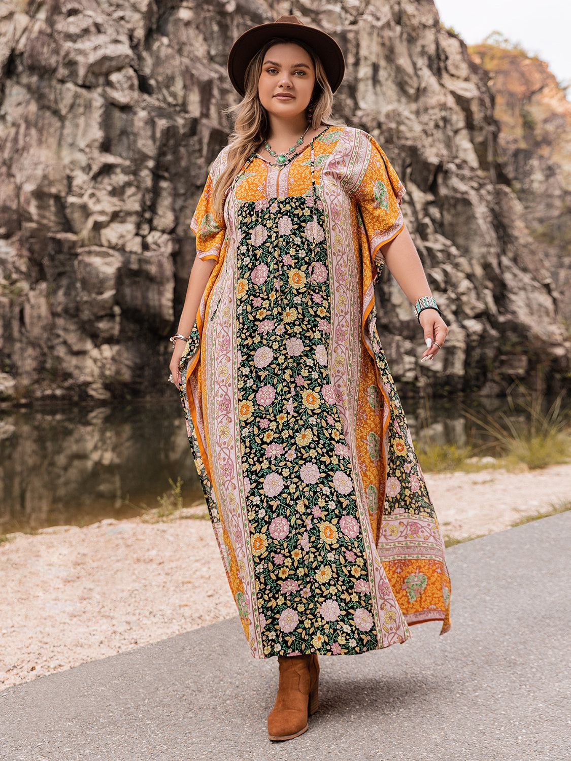 Plus Size Tie Neck Maxi Dress 