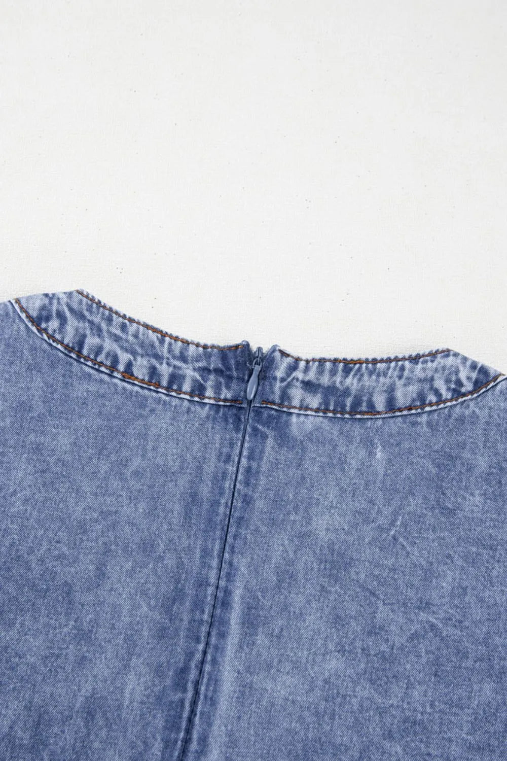 Tie V Neck Tucking Detail Short Sleeve Denim Dress 