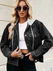 Drawstring Hooded Button Up Denim Jacket 
